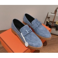 Stylish Hermes Faubourg Suede Loafers Blue 222128