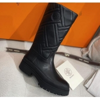 Good Quality Hermes Fuji Cotton Padded High Boots in Lambskin Black 2120322