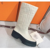 Best Price Hermes Fuji Cotton Padded High Boots in Lambskin White 120323