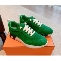 Good Looking Hermes Bouncing Sneakers in Suede Green 020872