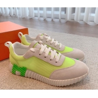 Sumptuous Hermes Bouncing Sneakers in Mesh and Suede Neon Green 020881