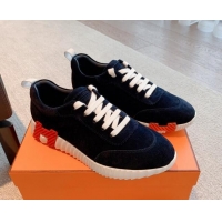 Pretty Style Hermes Bouncing Sneakers in Suede Navy Blue 020876