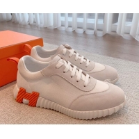 Good Quality Hermes Bouncing Sneakers in Mesh and Suede White Light Grey 020878