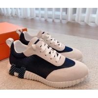 Top Design Hermes Bouncing Sneakers in Mesh and Suede Navy Blue/Light Grey 020880