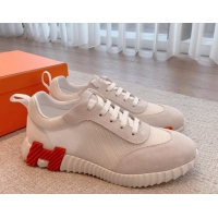 Shop Duplicate Hermes Bouncing Sneakers in Mesh and Suede White 020884