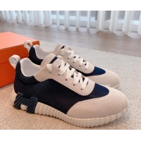 Top Grade Hermes Bouncing Sneakers in Mesh and Suede Navy Blue 020885