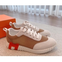 Luxury Hermes Bouncing Sneakers in Mesh and Suede Brown 020889