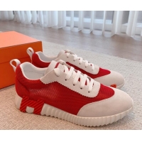 Good Quality Hermes Bouncing Sneakers in Mesh and Suede Red 020890