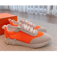 Pretty Style Hermes Bouncing Sneakers in Mesh and Suede Neon Orange 020891