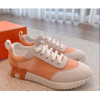 Stylish Hermes Bouncing Sneakers in Mesh and Suede Peachy Pink 020893