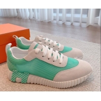 Grade Quality Hermes Bouncing Sneakers in Mesh and Suede Light Green 020894