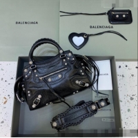 Discount Balenciaga Neo Cagole XS Lambskin Top Handle Bag with Crystal BA1570 Black 2022