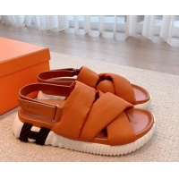 Top Grade Hermes Eclair Fabric Strap Flat Sandals Orange 020896