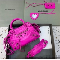 Shop Grade Balenciaga Neo Cagole XS Lambskin Top Handle Bag Neon BA1570 Pink/Aged Silver 2022