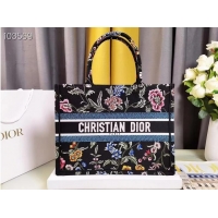 Top Grade MEDIUM DIOR BOOK TOTE Black Multicolor Dior Petites Fleurs Embroidery M1296Z-33