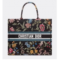 Top Quality LARGE DIOR BOOK TOTE Black Multicolor Dior Petites Fleurs Embroidery M1286ZEA