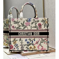 Trendy Design MEDIUM DIOR BOOK TOTE White Multicolor Dior Petites Fleurs Embroider M1296ZEAU