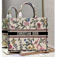 Promotional LARGE DIOR BOOK TOTE White Multicolor Dior Petites Fleurs Embroider M1286ZEA