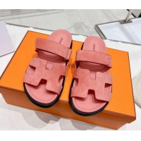 Shop Duplicate Hermes Chypre Sandals in Suede Pink 0217054