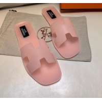 Stylish Hermes PVC Classic Flat Slide Sandals Light Pink 022105