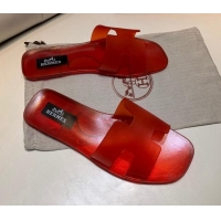 Good Quality Hermes PVC Classic Flat Slide Sandals Red 022102