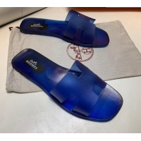 Classic Hot Hermes PVC Classic Flat Slide Sandals Royal Blue 022101