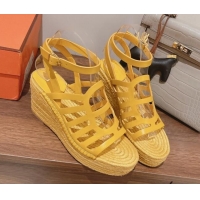 Duplicate Hermes Camelia Leather Wedge Sandals 8.5cm Yellow 3022376