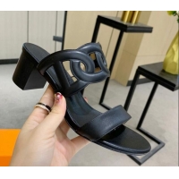 Trendy Design Hermes Extra Calfskin Heel Sandals 5.5cm Black 022378