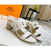 Best Product Hermes Extra Calfskin Heel Sandals 5.5cm White 022379