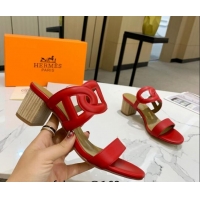 Sumptuous Hermes Extra Calfskin Heel Sandals 5.5cm Red 022383