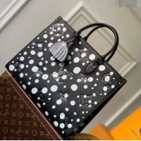 Good Product Louis Vuitton LVxYK OnTheGo MM Tote Bag with Dots Print in Monogram Leather M46379 Black/White 2023