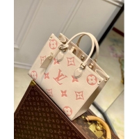 Cheapest Louis Vuitton OnTheGo MM Bag in Bicolor Monogram Leather M21575 Cream/Pink 2023