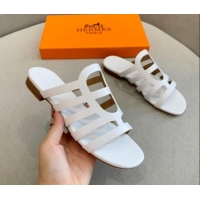 Best Product Hermes Camelia Flat Sandals in Calfskin White 022410