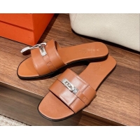 Purchase Hermes Giulia Flat Sandals in Calfskin Brown 022421