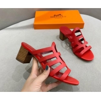 Stylish Hermes Camelia Medium Heel Sandals 5cm in Calfskin Red 022414