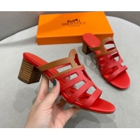 Unique Style Hermes Camelia Medium Heel Sandals 5cm in Calfskin Red/Brown 022416