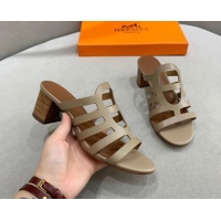 Stylish Hermes Camelia Medium Heel Sandals 5cm in Calfskin Grey 022419