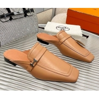 Shop Duplicate Hermes Groupie Calfskin Flat Mules Beige 030359