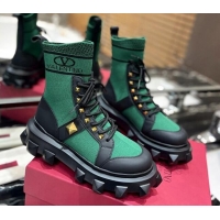 Top Grade Valentino One Stud Knit Ankle Boots Green 091201