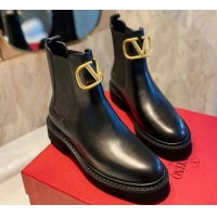 Luxury Discount Valentino VLogo Signature Calfskin Ankle Boots 3.5cm Black/Gold 091210