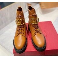 Good Product Valentino VLogo Signature Calfskin Combat Ankle Boots Brown 091212