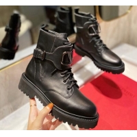 Good Quality Valentino VLogo Signature Calfskin Combat Ankle Boots All Black 091214