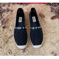 Charming Valentino Dotted Mesh Espadrilles with Bow Black 091222