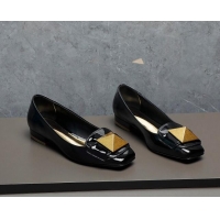 Best Grade Valentino One Stud Patent Leather Loafers Black 091223