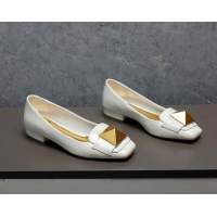 Top Design Valentino One Stud Patent Leather Loafers White 091225