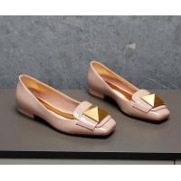 Shop Duplicate Valentino One Stud Patent Leather Loafers Nude Pink 091226