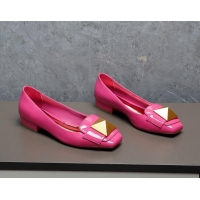 Unique Style Valentino One Stud Patent Leather Loafers Dark Pink 091228