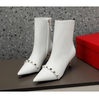 Stylish Valentino Rockstud Stripe Calfskin Ankle Boots 7cm White 101212