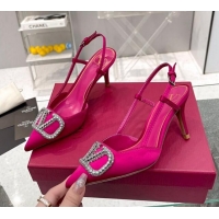 Low Cost Valentino Crystal VLogo Silk Slingback Pumps 7.5cm Fuchsia 101215 