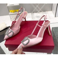 Top Design Valentino Crystal VLogo Silk Slingback Pumps 7.5cm Light Pink 101220